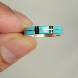 Turquoise, Onyx And Sterling Ring Size 6.5