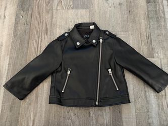 ZARA Baby Biker Black Faux Leather Jacket 12-18 Months Unisex