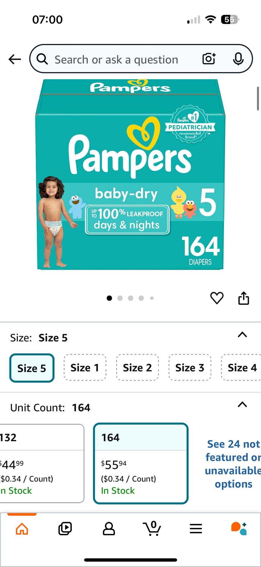 Size 5 Pampers Dippers
