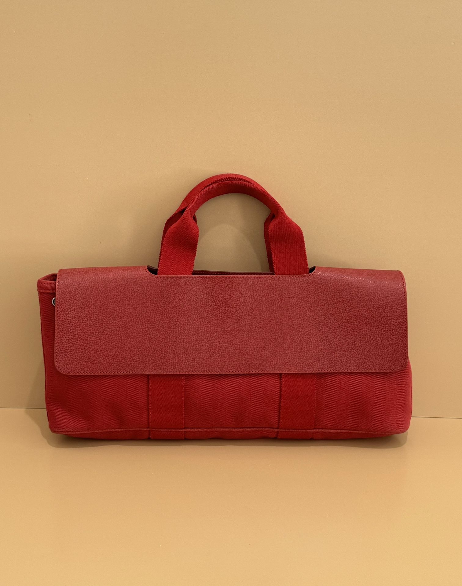 HERMES VINTAGE Valparaiso PM Long Toile Chevron Red Ladies Handbag