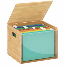 Acrylic File Organizer with Lid, Bamboo File Box with Handle, Hanging File Folder Organizer, Portable Filing Organizer File Crate Storage Box for Home
