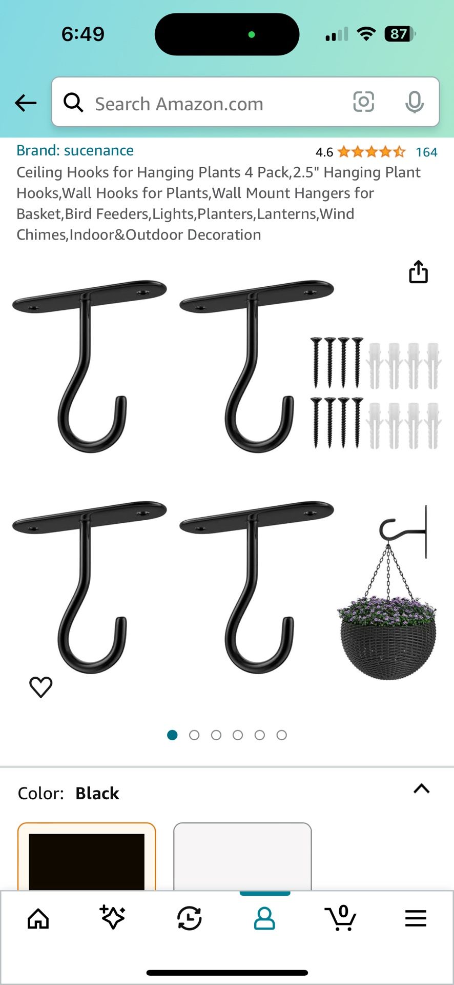 Ceiling Hooks for Hanging Plants 4 Pack,2.5" Hanging Plant Hooks,Wall Hooks for Plants,Wall Mount Hangers for Basket,Bird Feeders,Lights,Planters,Lant