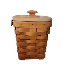 Longaberger Basket With Wood Lid Hand Woven 7"  1997 VINTAGE Retired!