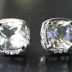 14k Aquamarine & Diamond Stud Earrings