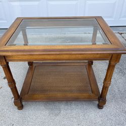 Wooden Glass-Top End Table