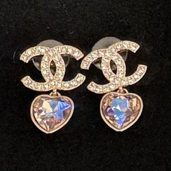 CC Pink Crystal Hear Dangle Earrings 