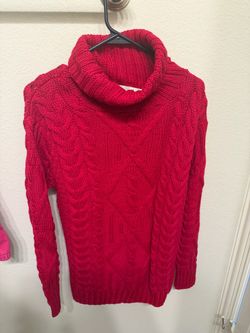 Red Cable Knit Turtleneck Sweater