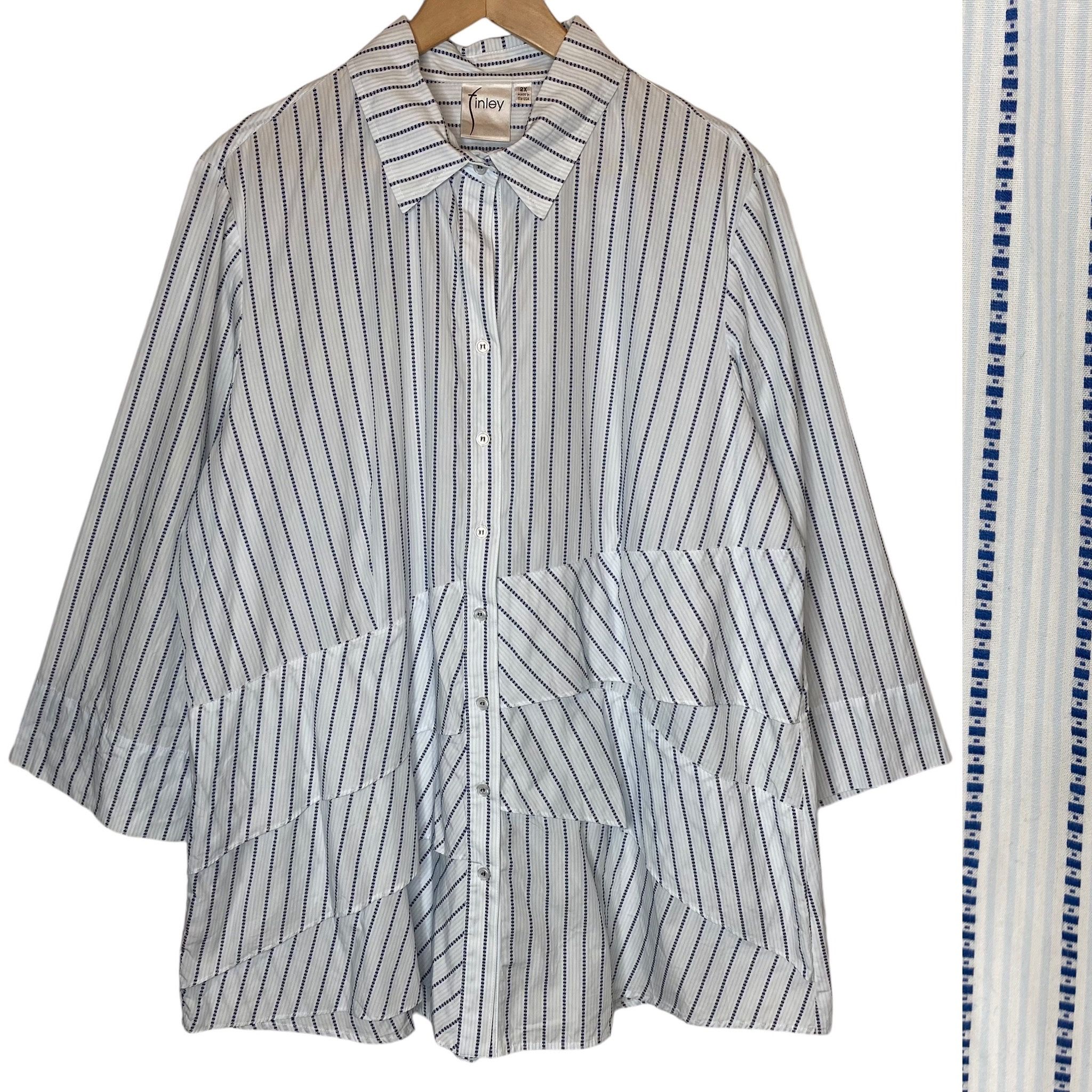 Finley Jenna Striped Tunic Shirt Blue White 3/4 Sleeve size 2X