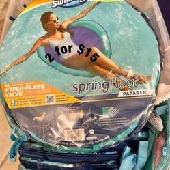 SwimWays Spring Float Papasan Inflatable Pool Lounger with Hyper-Flate Valve - Aqua