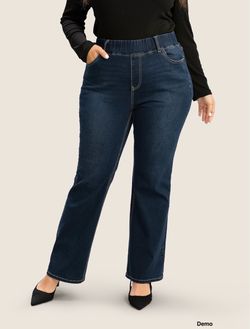BLOOMCHIC Elastic Waist Stretchy Bootcut Flared Jeans (US26/4XL)