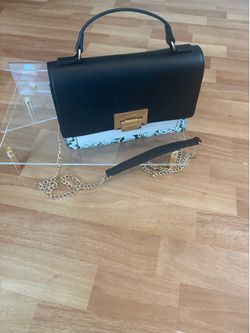 ALDO Colorblock Snakeskin Print Crossbody Bag Black Top Handle Gold Chain [CONDITION]