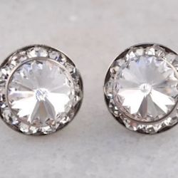 Silver Clear Round Swarovski Crystal Stud Earrings