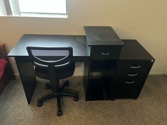 Black Computer Desk with Storage & Office Chair