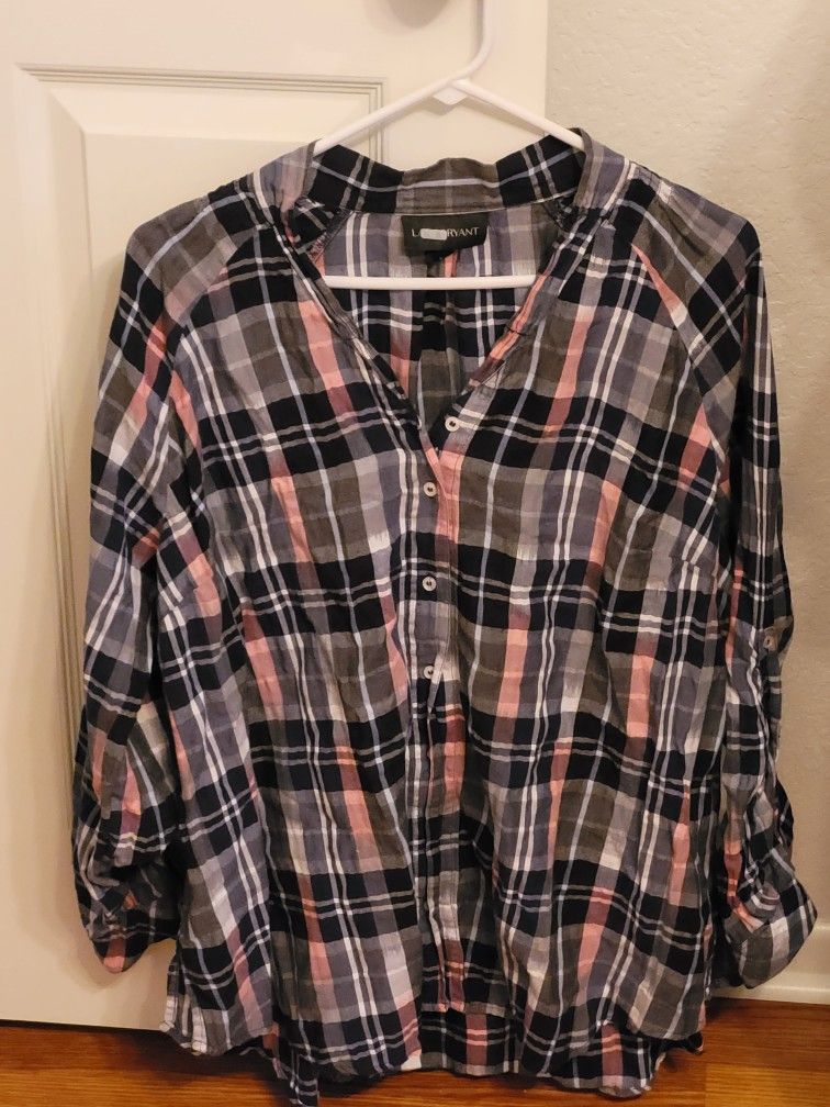 Lane Bryant Pink and Blue Plaid Top Size 14-16 