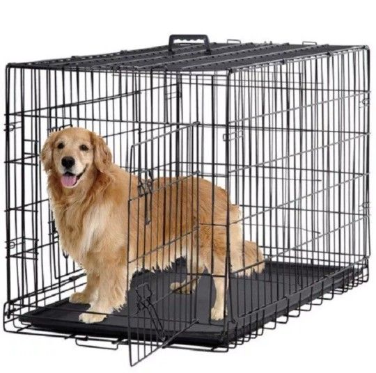 Bestpet TY-PC1200-Black Double-Door Metal Dog Crate with Divider and Tray - 48"
