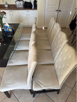 Chairs Set of 8 White Faux Leather Tufted Dining