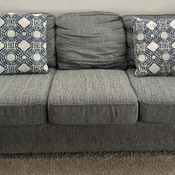 Redding Gray Chenille Sofa And Love Seats With Pillows