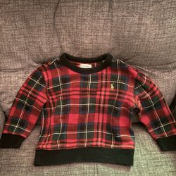🧸 Ralph Lauren Toddler Crewneck Sweatshirt – Size 24M | Red Plaid | Like New!