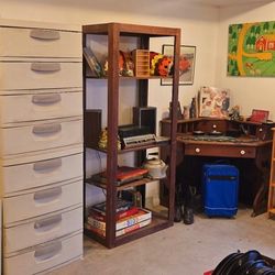Vintage Stacked Drawers. Wood Shelf, Corner Desk - $40 Each