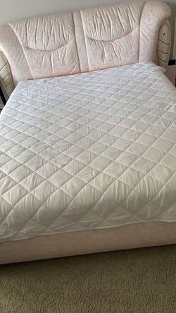 Pink Upholstered Bed Frame with Headboard