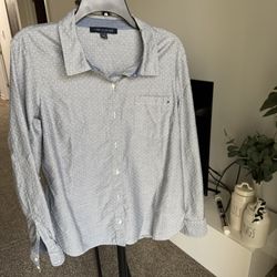 Tommy Hilfiger Top Men's Long Sleeve Button Up Pocket Logo Collared Striped Large