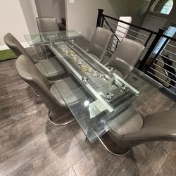 🔥 Modern Glass Extension Dining Table + 6 Leather Chairs – Excellent Condition! 🔥