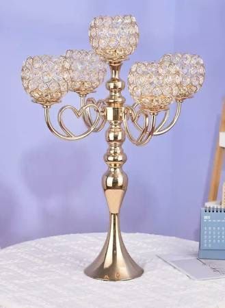 5 Head Candle Holders Candelabra Crystal Metal Candlestick Stand Wedding Decorative Dining Room Table Centerpiece Accent