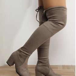Taupe/Brown Thigh High Boots