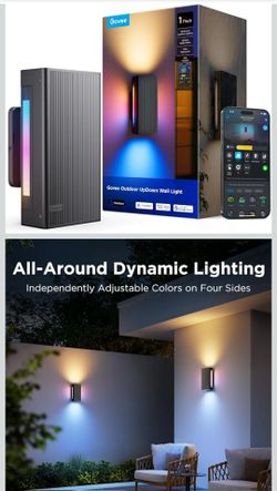 Govee Outdoor UpDown Wall Light, 1 Pack, 1200LM RGBICWW Smart Porch Lights Outdoor with 64 Scene Modes, IP66 Waterproof Wall Sconce for Outdoor Decor,