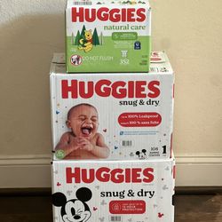 BABY DIAPERS HUGGIES SIZE 1 & 2