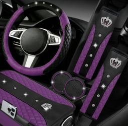 New 6 Piece Purple & Black Bling Crown Car,SUV, Truck, Accessories Set
