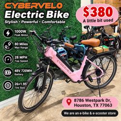 CYBERVELO Electric Bike 1000W 28MPH 80 Miles – $380