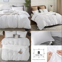 Bright White Duvet Cover King Size - Soft Double Brushed Duvet Cover for Kids with Zipper Closure, 3 Pieces, Includes 1 Duvet Cover (104"x90") & 2 Pil