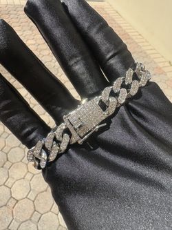 Silver Iced Out CZ Cuban Link Bracelet 7”