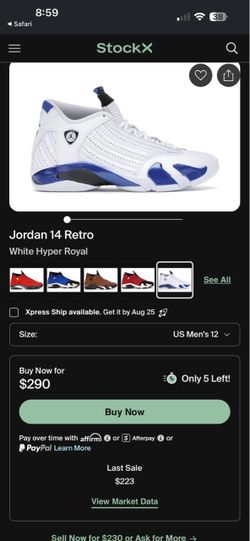 Jordan 14 Retro White Hyper Royal men’s 12