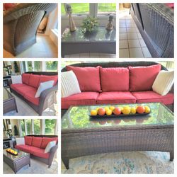 ** COUCH WITH CUSHIONS AND TABLE** FIRM