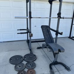 Squat Rack, Weight Bench, Barbell, Weights