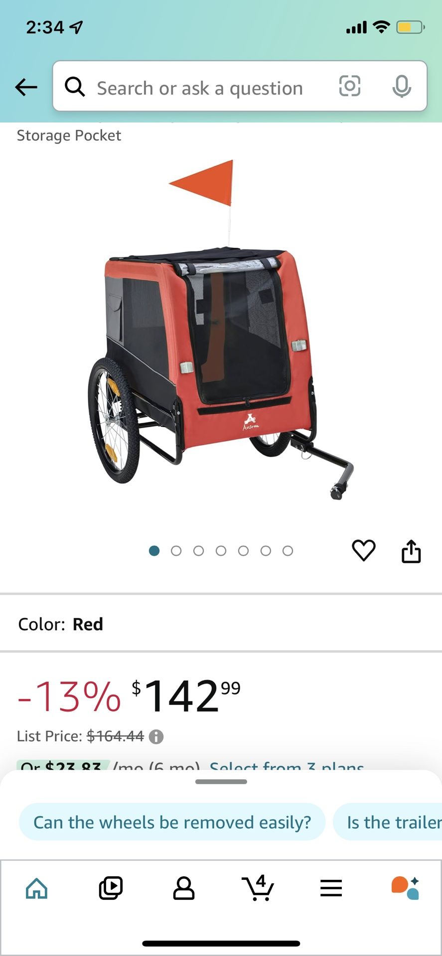 Aosom Dog Bike Trailer with Suspension System, Hitch for Medium Dogs, Pet Wagon & Dog Trailer for Bicycle with Storage Pocket
