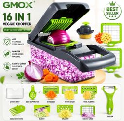 New : 16pcs Vegetable Chopper, Multifunctional Food Slicer Onion Dicer With 8 Replacement Blades, Quick Cutting Kitchen Gadget For Home Cooking Fruit 