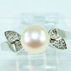 Pearl Ring 8-9mm White Freshwater Pearl Ring w White Topaz Accents  Rhodium Plated Sterling Silver Size 8