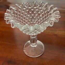 Zabkowice Glass Clear Hobnail Ruffle Edge 5.5" Pedestal Compote Candy Dish