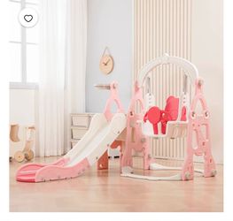 Kinsuite Kids Slide and Swing Set - 5- in - 1 Indoor Outdoor Playset for Toddlers 1 - 5 Years, Bask