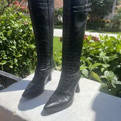 Steam Punk, Halloween, All-Year black leather knee boots