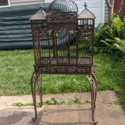 Medium Size  Victorian Home Style Bird Cage Or Flower Holder Metal Solid Condition 