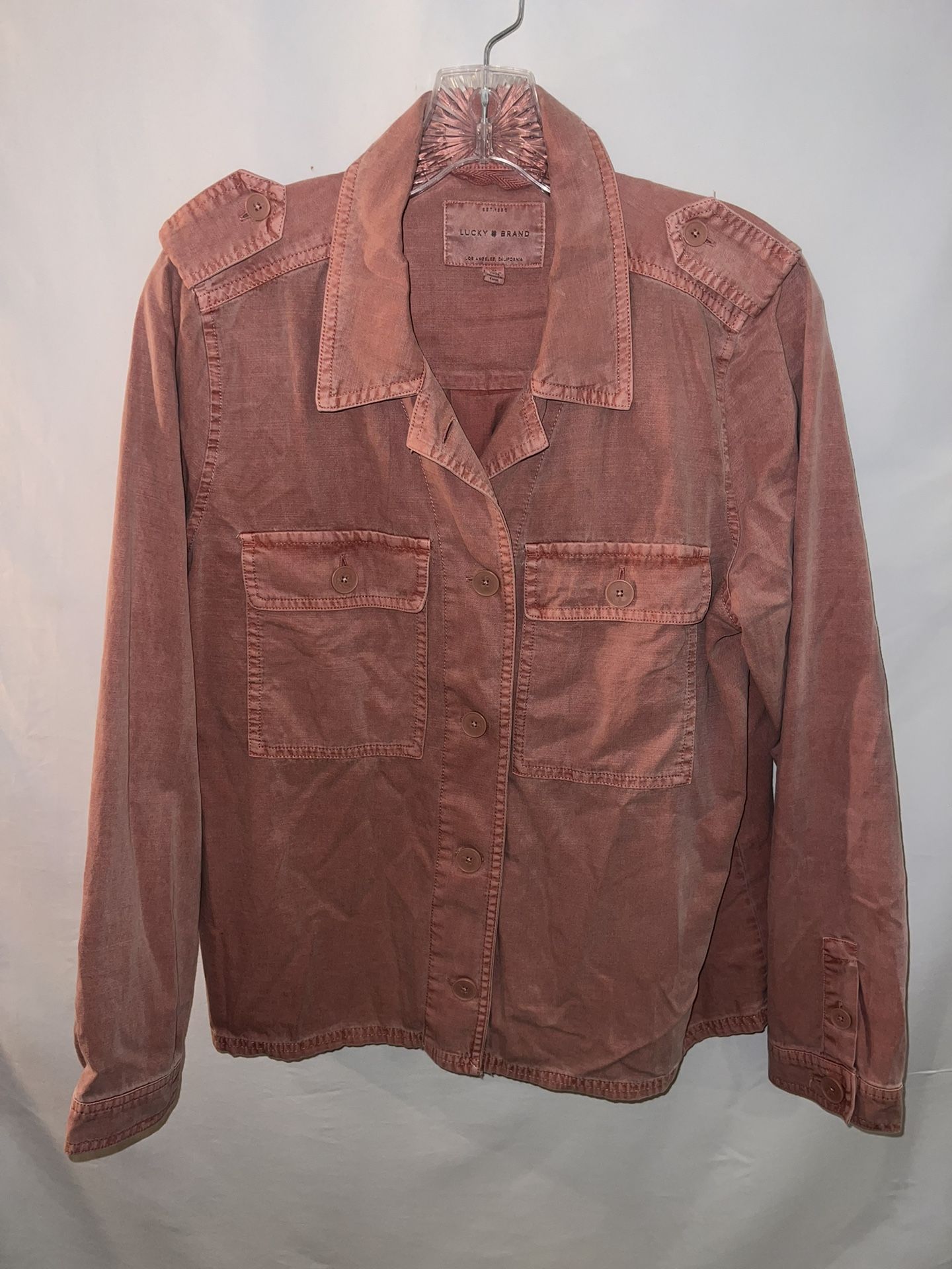 Ladies Womens Medium Lucky Brand orange button down blouse jacket