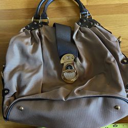 JPK Paris 75 Beige Nylon Shoulder Bucket Hobo Bag Purse Handbag Leather Strap