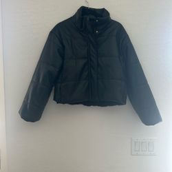 Lulus Black Vegan Leather Puffer Jacket Small