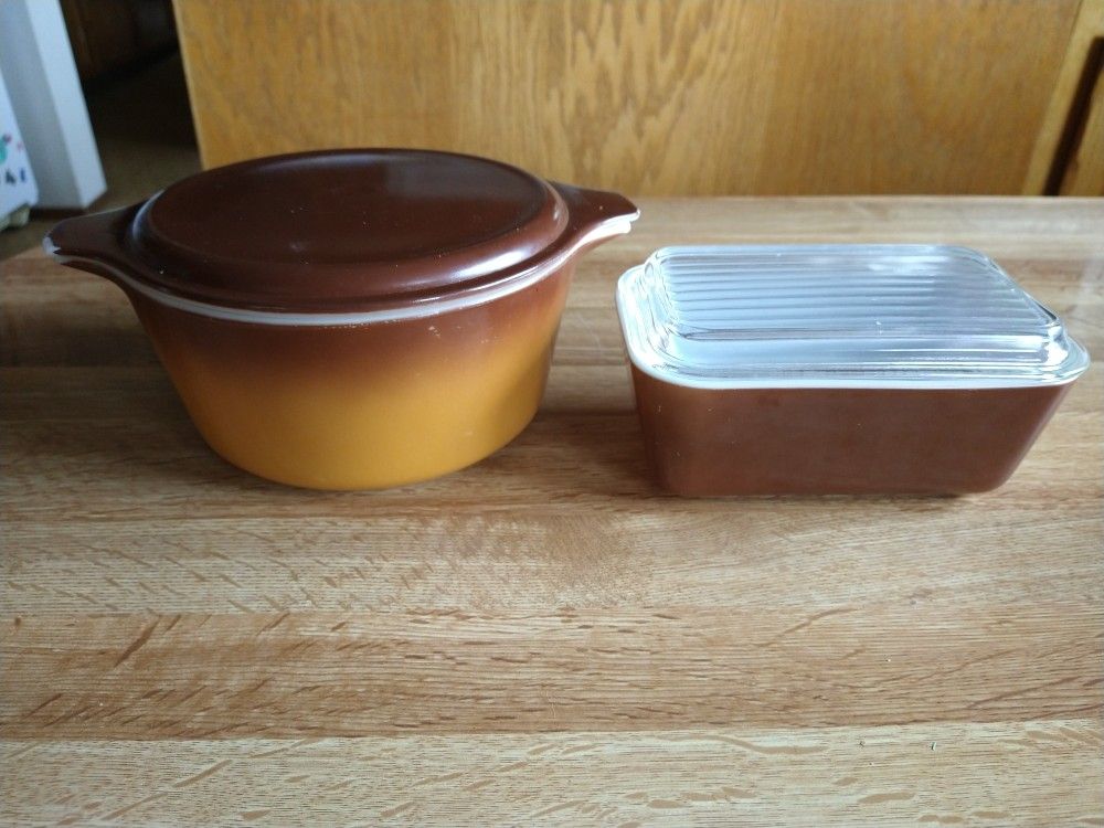 Two Vintage Old Orchard Pyrex Pieces