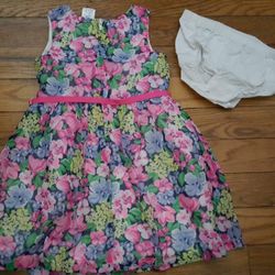 Baby Girl Carters Floral Flower Dress Summer Size 12 Months With Diaper Cover 