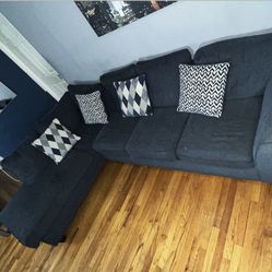 Blue Sectional Sofa with Pull-Out Bed